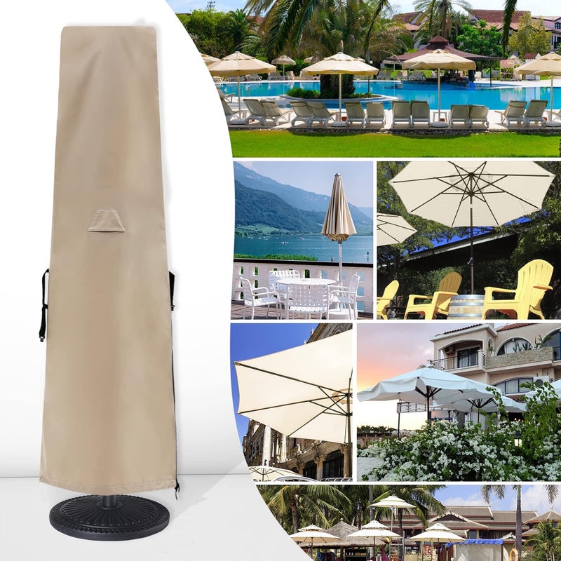COOSHADE 600D Patio Umbrella Parasol Cover Waterproof Outdoor Anti-UV Protective Cover with Zipper Fits Market Umbrella Up to 14 Feet,Khaki - Image 1